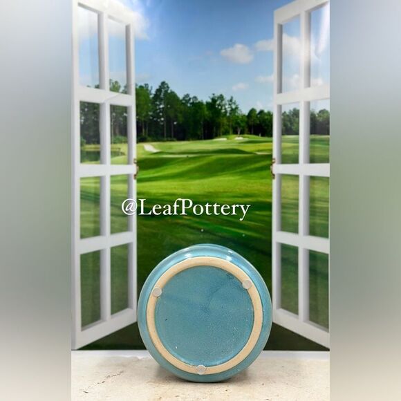 Bluish Blue/Beige Ceramic Planter Pot with Saucer Attached - Picture 10 of 11